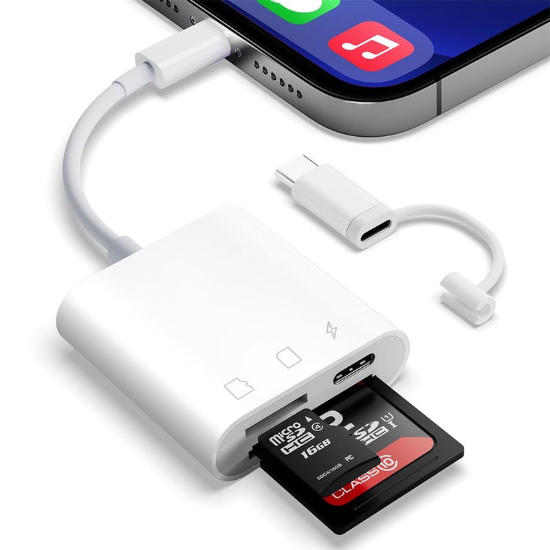SUNTRSI SD Card Reader for iPhone iPad,Micro SD Card Reader Memory Card Reader Plug and Play Trail Camera SD Card Adapter,Simultaneous Charging and Reading - Image 1